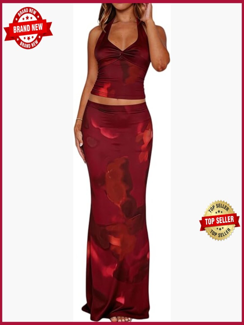 Women's 2 Piece Skirt Set Halter Crop Top & Maxi Skirt